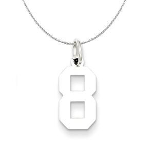 Silver, Athletic Collection, Small Polished Number 8 Necklace - 24 In